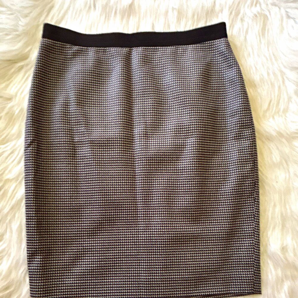 Ann Taylor Womens Black White Check Pencil Skirt 8 Knee Lined Zip Twill 610